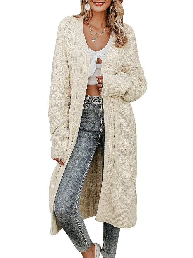 MsLure Women's Long Sleeve Open Front Loose Knit Cardigan Sweater Coat | Amazon (US)