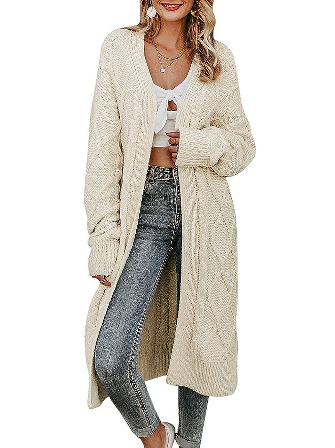 MsLure Women's Long Sleeve Open Front Loose Knit Cardigan Sweater Coat | Amazon (US)