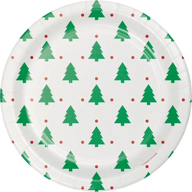 Red and Green Christmas Tree Round Disposable Paper Plates, 9 in, 20 Count, by Holiday Time | Walmart (US)