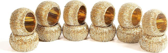 Napkin Ring Gold, Napkin Rings Set of 12, Beaded Napkin Holders, Round Napkin Rings Bulk for Chri... | Amazon (US)