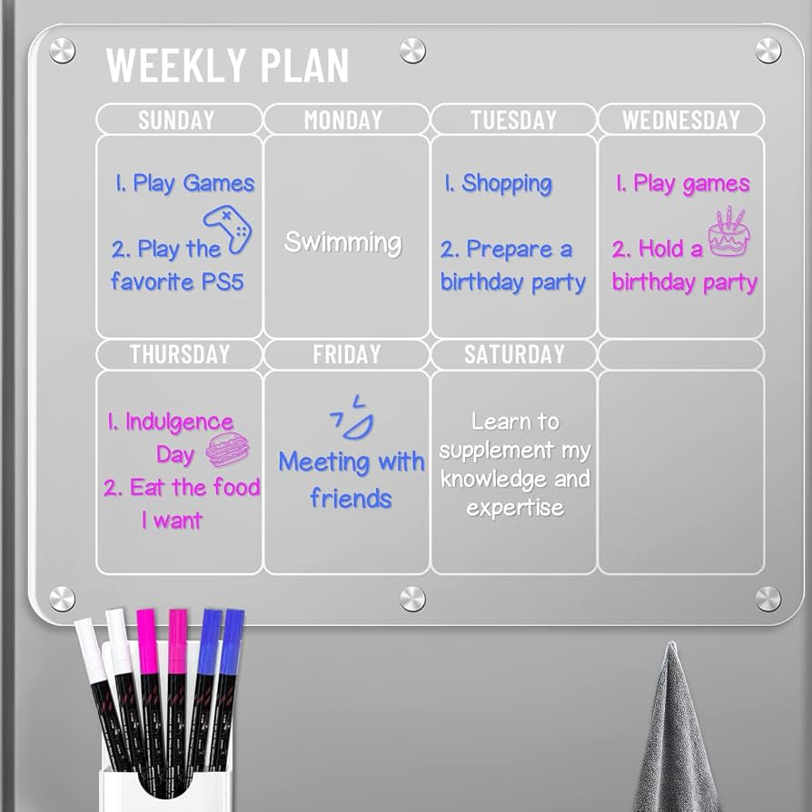 PTSPDP Magnetic Acrylic Calendar for Fridge, 16"x12" Clear Weekly Dry Erase Calendar Board for Fr... | Amazon (US)