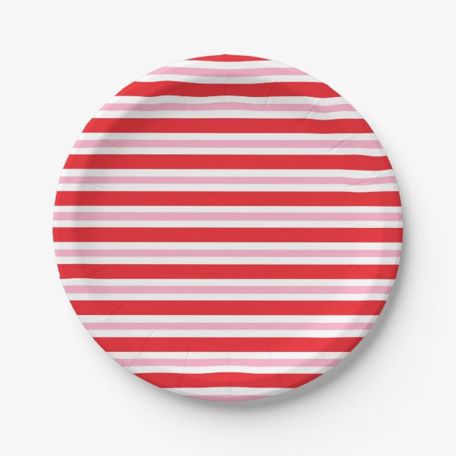 Red, White and Pink Thick and Thin Stripes Paper Plates | Zazzle | Zazzle