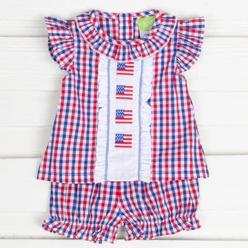 Red and Blue Plaid Angel Sleeve Bloomer Set | Classic Whimsy