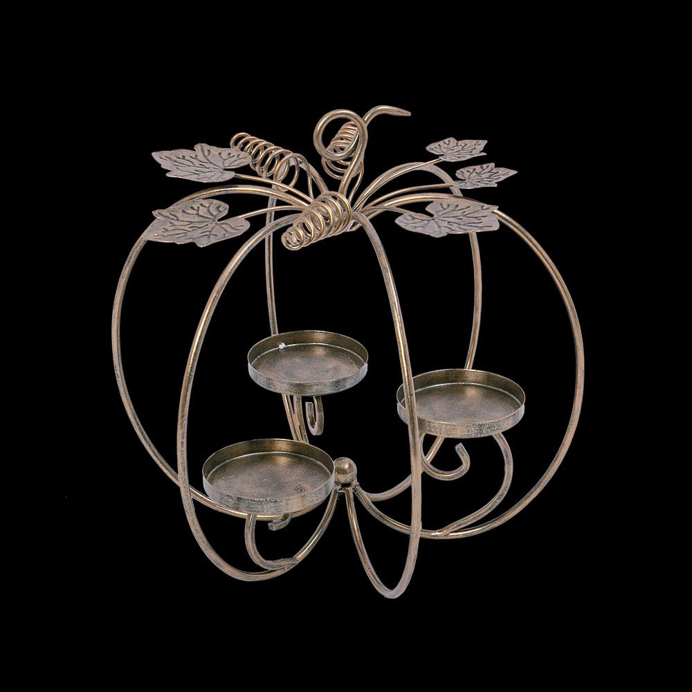 13 in. Metal Fall Harvest Pumpkin with 3 Candle Holders | The Home Depot