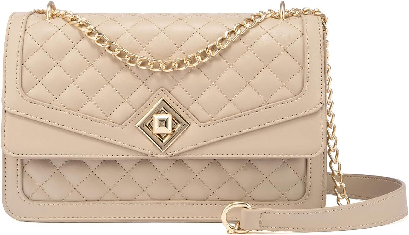 Crossbody Bags for Women Leather Quilted Shoulder Bag with Chain Strap Trendy Clutch Satchel Ladi... | Amazon (US)