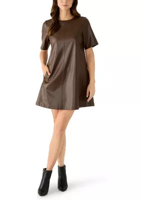 Women's Elbow Sleeve Vegan Leatheer Trapeze Dress | Belk