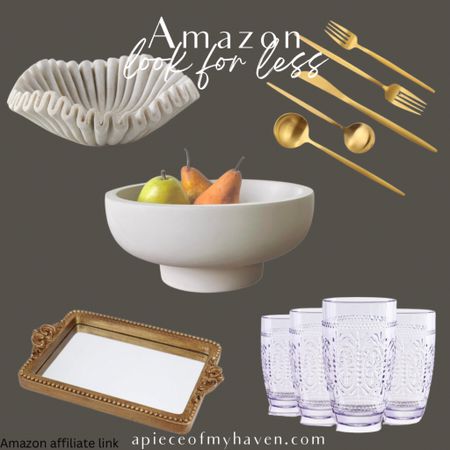 Amazon look for less finds! 


Vintage inspired mirror tray,  vintage inspired glassware, gold flatware, pottery barn bowl, fluted marble bowl, ruffle bowl 

#LTKOver40 #LTKFindsUnder100 #LTKHome