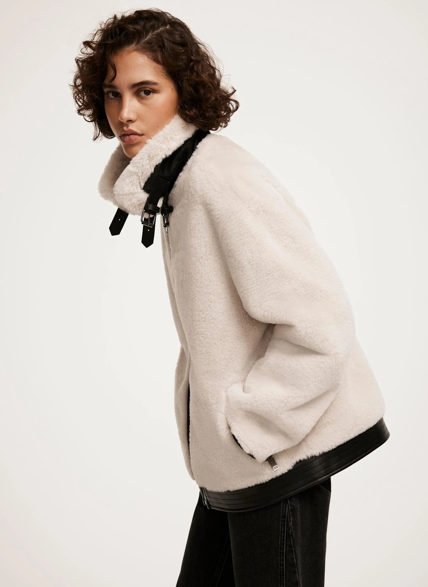 Cream Faux Fur Zip Jacket | Mint Velvet