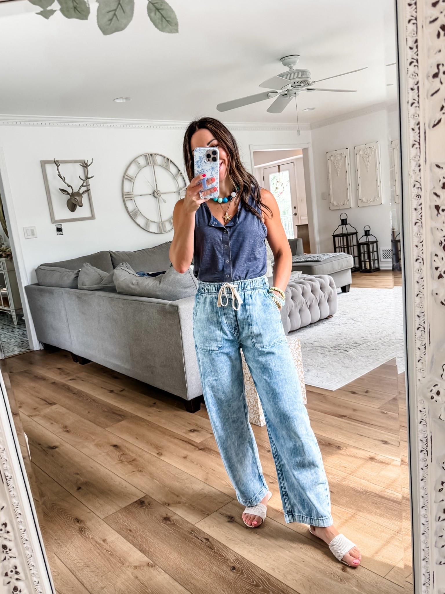 Jeans code SALE. Drawstring jeans XS petite. Tank top small.

#LTKOver40 #LTKPetite #LTKSaleAlert