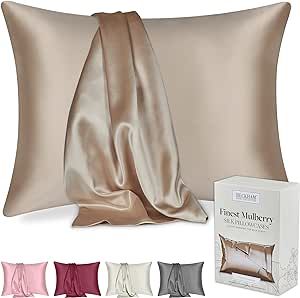 Beckham Hotel Collection Silk Pillowcase for Hair and Skin - Pack of 2 Standard Size Silk Pillow ... | Amazon (US)