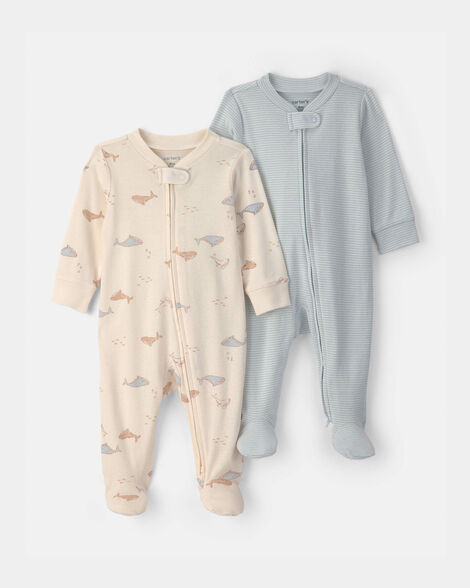 Baby 2-Pack Whale Striped 100% Cotton 2-Way Zip Sleep & Play Pajamas - Blue/Ivory | Carter's | Carter's Inc