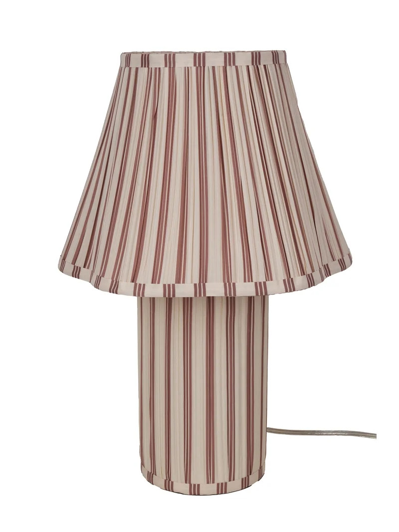 Beautiful 19" Cabana Stripe Fabric Lamp with Scalloped shade, Brown and Arctic White | Walmart (US)