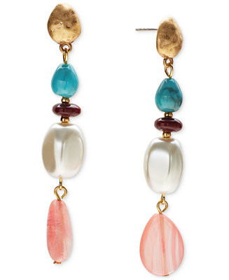 Gold-Tone Mixed Bead Linear Drop Earrings, Exclusively at Macy's | Macy's