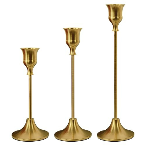 NLBTW Brass Gold Candlestick Holders Taper Candle Holders, Set of 3 Vintage Candle Sticks Holder Decor Used as Fireplace Mantel or Table Centerpieces for Wedding, Dinning, Party | Amazon (US)