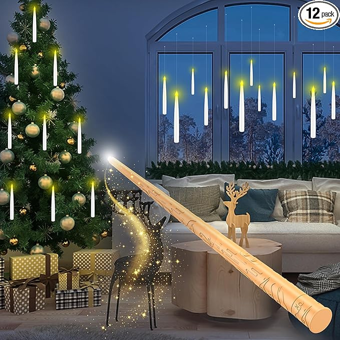 Floating Candles with Wand, Christmas Decorations Magic Hanging Candles, Flickering Warm Light Fl... | Amazon (US)