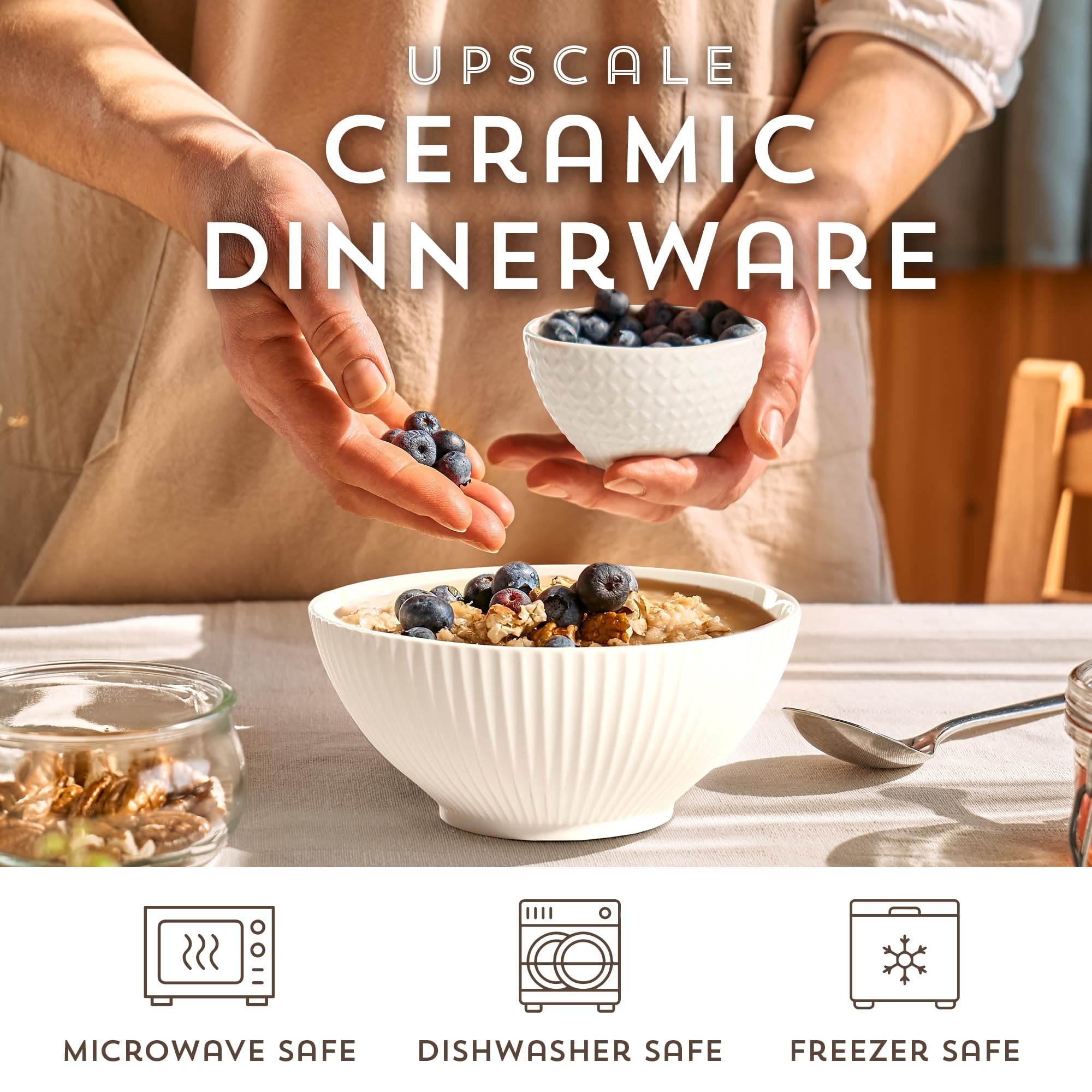 Maison Neuve Set of 12 White Ceramic Bowls - 6 White Soup Bowls (24oz) and 6 Dipping Bowls (9oz) ... | Amazon (US)