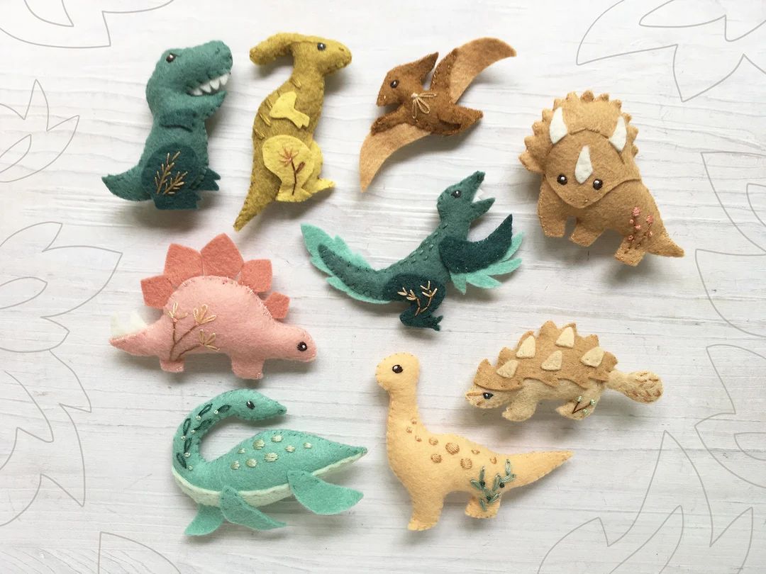 9 Dinosaurs Felt Animals PDF pattern download, SVG file, Plush Sewing Pattern for Ornaments, Baby... | Etsy (CAD)