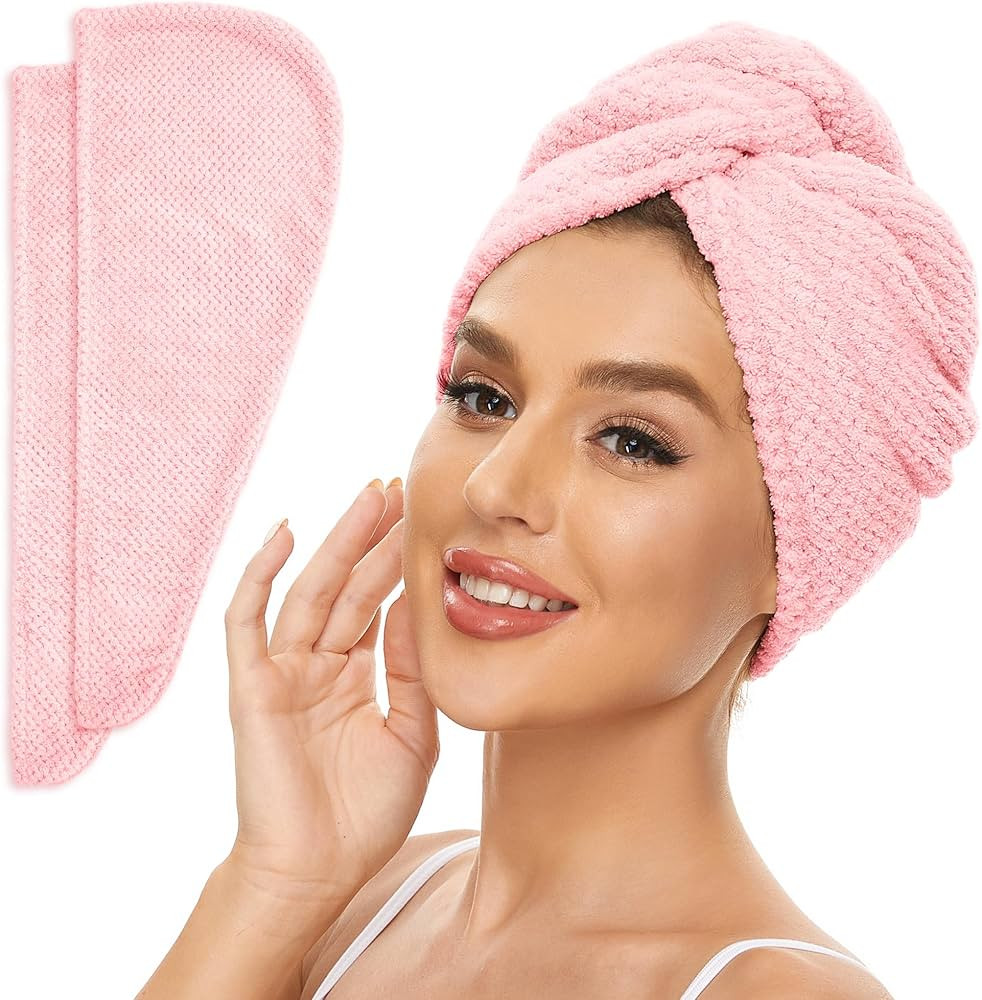 2 Pack Microfiber Hair Towel Wrap for Women, Anti Frizz Quick Drying Hair Turban for All Hair Sty... | Amazon (US)