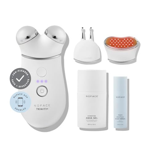 NuFACE TRINITY+ Microcurrent Facial Device, Wrinkle Reducer + Effective Lip & Eye Attachment - FDA Cleared Face Toning Device for Targeted Treatment + Microcurrent Gel Activator & Silk Creme | Amazon (US)