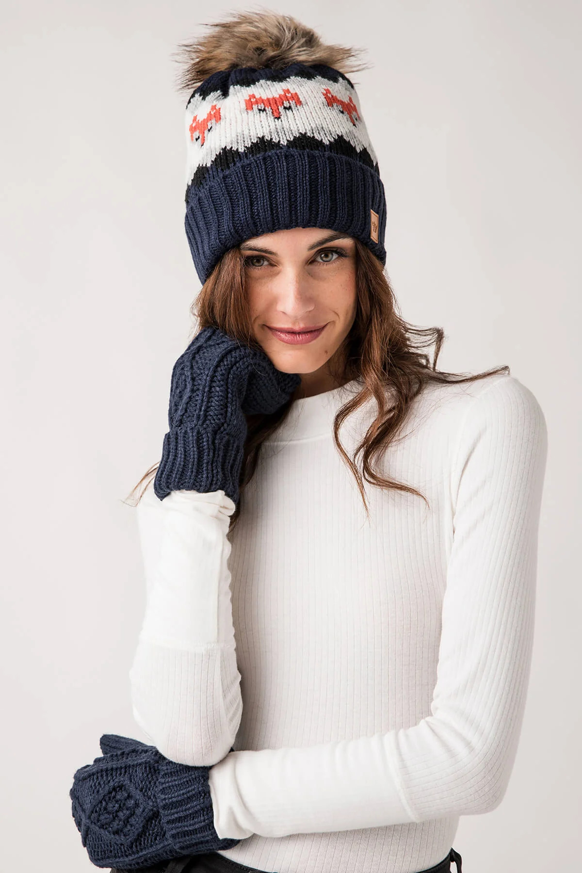 Panache Navy Fox Patterned Pom Hat | Social Threads