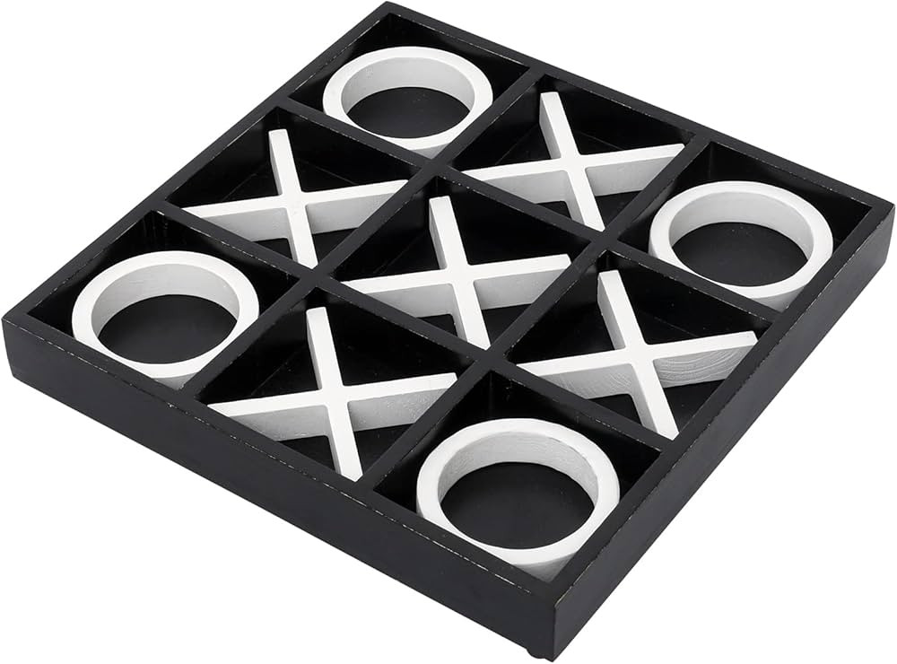 FUIN Wood Tic Tac Toe Decorative Board Game Set for Coffee Table Decor, 12" x 12", Black and Whit... | Amazon (US)