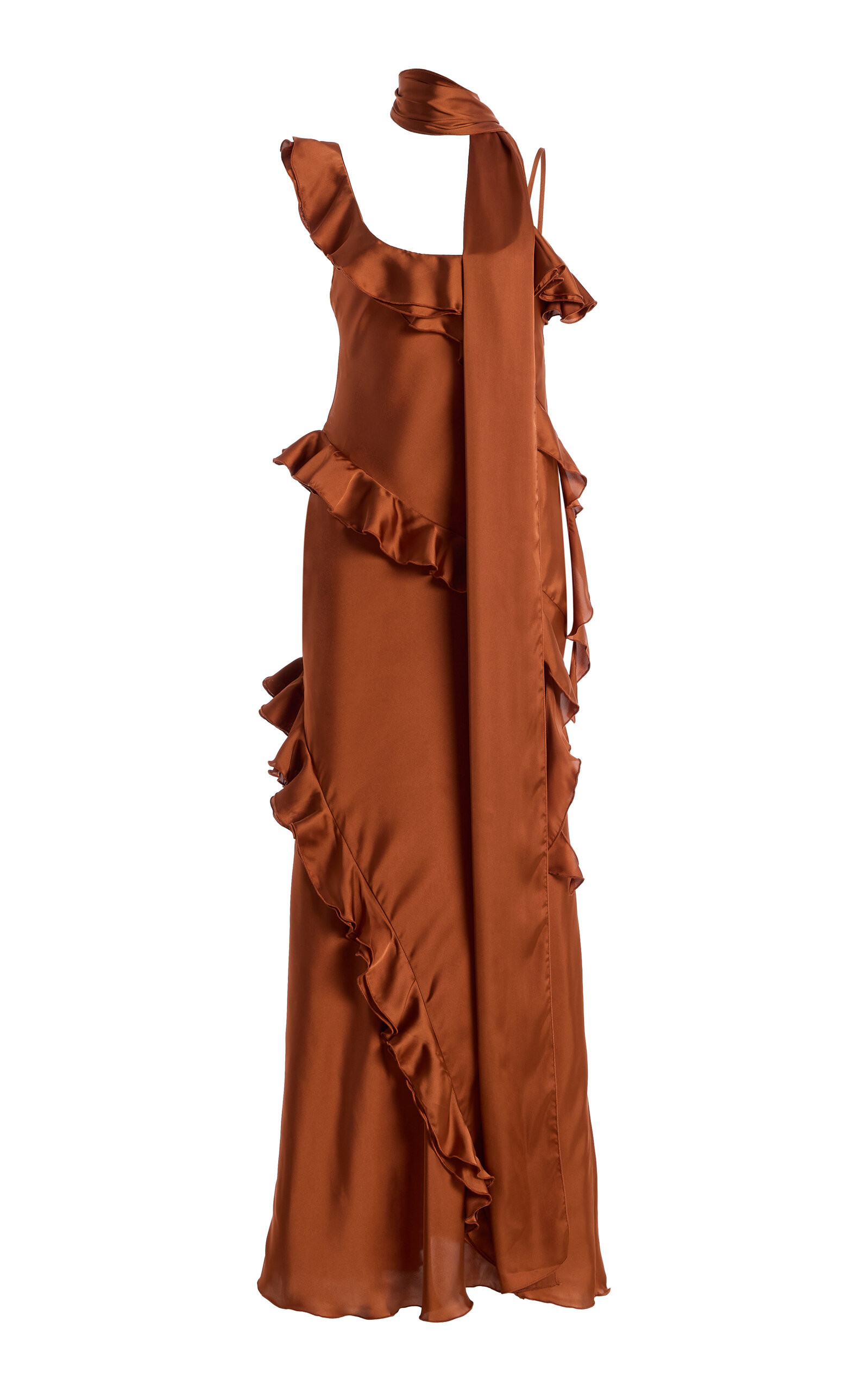 Exclusive Monica Ruffled Satin Maxi Dress | Moda Operandi (Global)