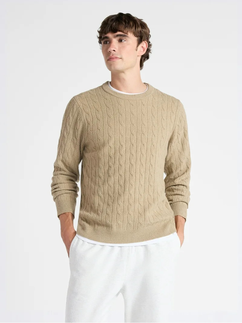 Free Assembly Men's Classic Cable Knit Sweater, Sizes XS-3XL | Walmart (US)