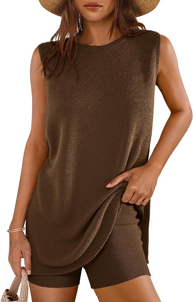 Glamaker Women's 2 Piece Short Sets Summer Lounge Sets Sweater Knit Beach Vacation Matching Sets ... | Amazon (US)