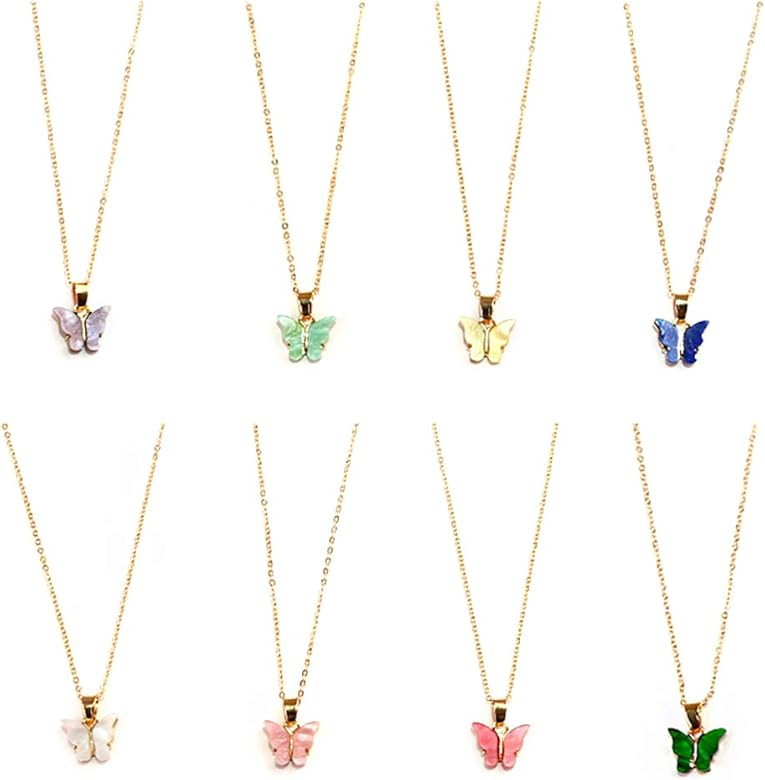 Butterfly Pendant Necklace Set, 4/8/12 PCS Acrylic Butterfly Chain Necklace, Cute Jewelry Gift fo... | Amazon (US)