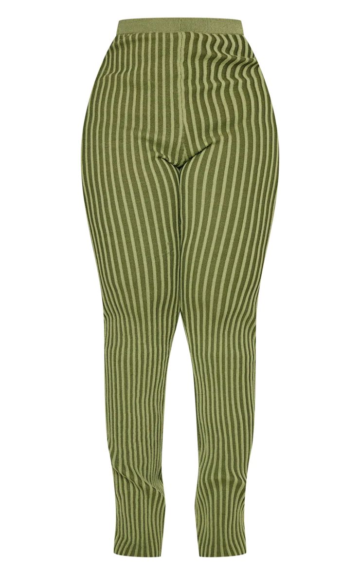 Plus Khaki Rib Knitted Pants | PrettyLittleThing US