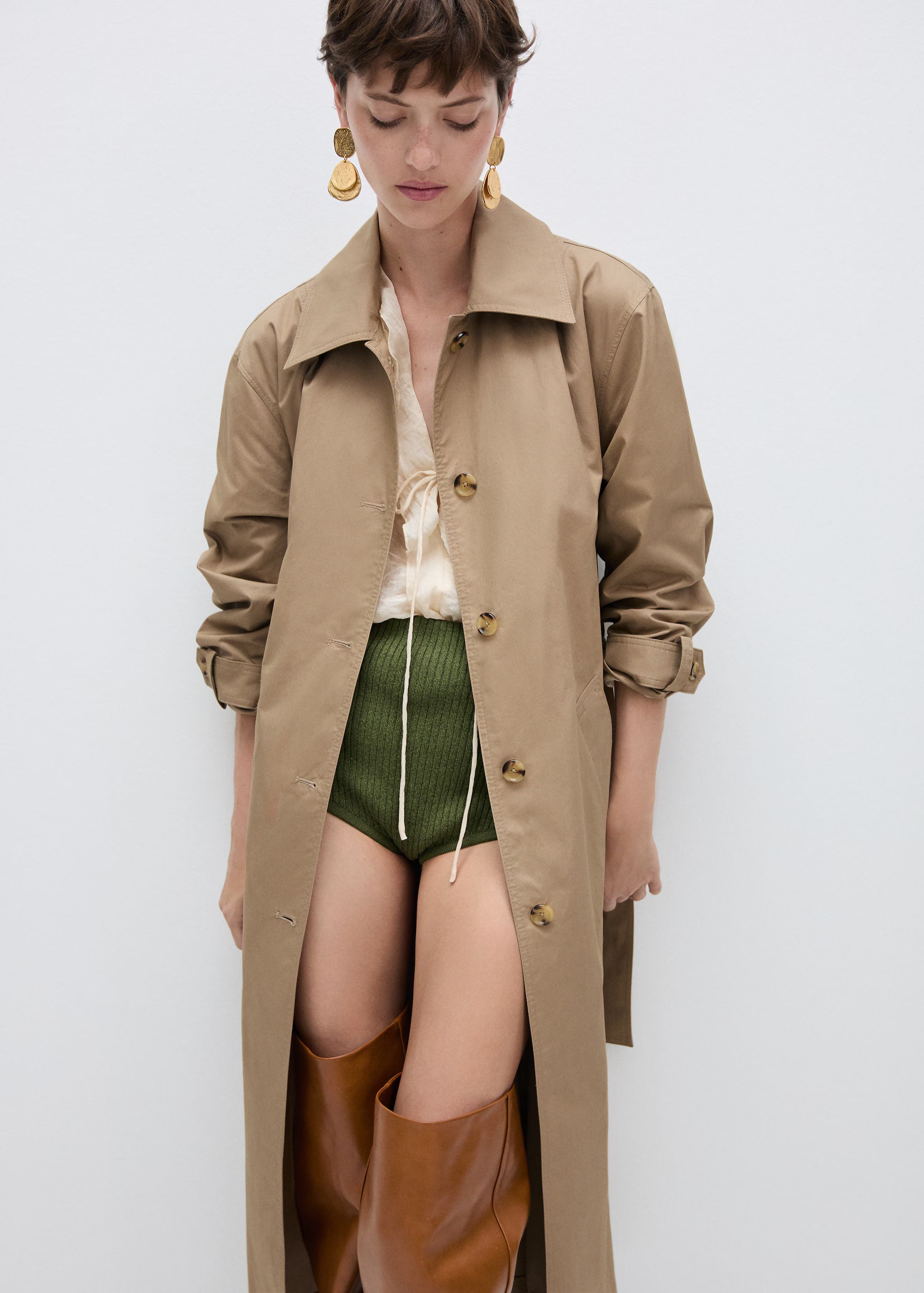 Cotton trench coat with shirt collar | MANGO (US)