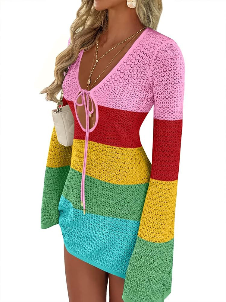 ANRABESS Womens Swimsuit Crochet Swim Cover Up Summer Bathing Suit Swimwear Hollow Out Mesh Knit ... | Amazon (US)