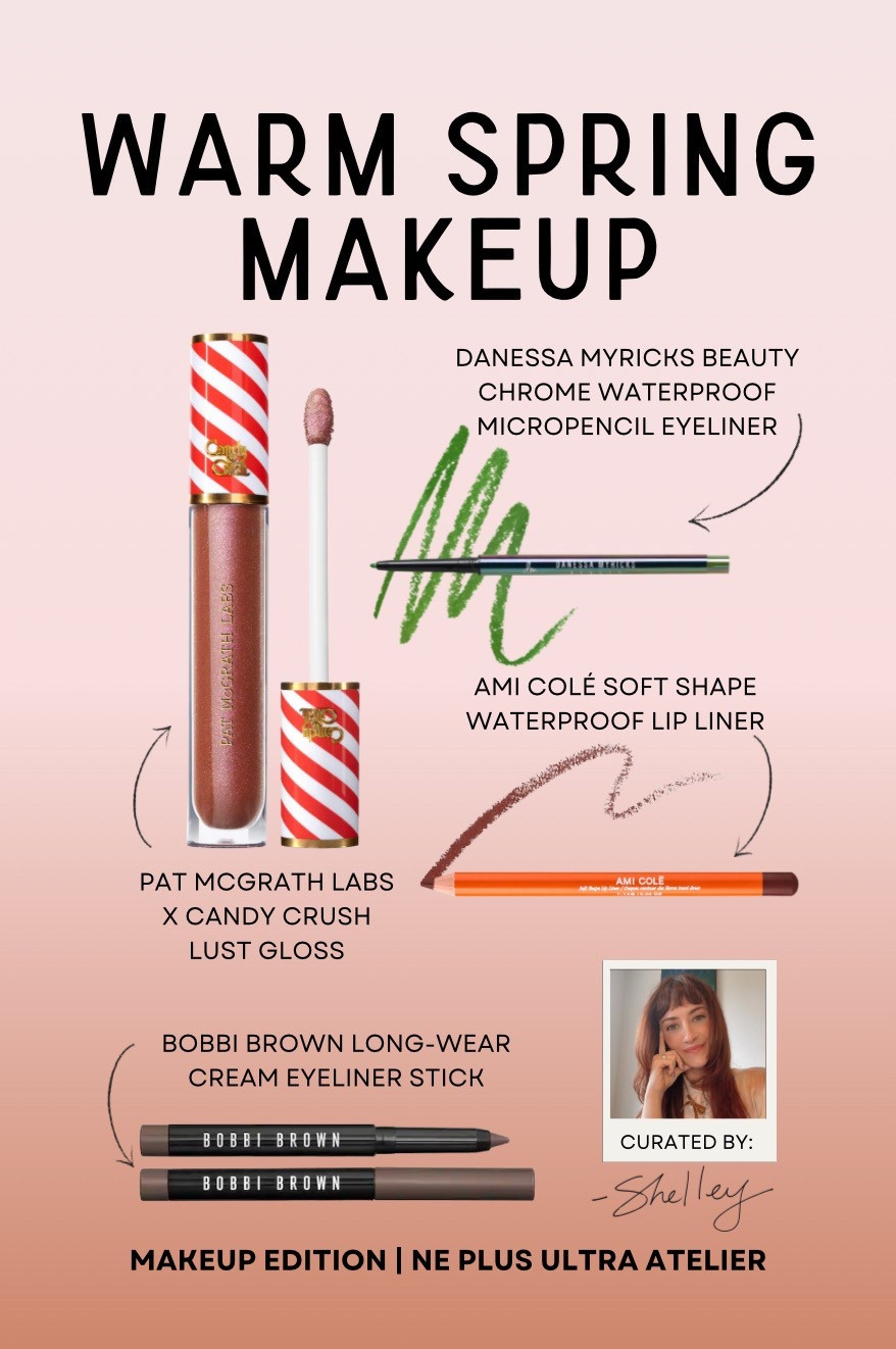 The ultimate edit for effortless (but polished) spring beauty. This curated lineup features rich, wearable shades that bring warmth and dimension to your look. Beautiful coppery gloss, defined eyes, and a soft yet structured lip. Featuring:

✨ Pat McGrath Labs x Candy Crush Lust Gloss – A sheer, bronzed shimmer with the perfect amount of shine.
🌿 Danessa Myricks Chrome Waterproof Micropencil Eyeliner – A pop of green!
🖊 Ami Colé Soft Shape Waterproof Lip Liner – rich, warm, brown 
🖤 Bobbi Brown Long-Wear Cream Eyeliner Stick

Curated by Ne Plus Ultra Atelier, because your makeup should feel as good as it looks.

#SpringMakeup #GlowySkin #CleanGirlAesthetic #MakeupEdit #BeautyCurator #WarmTones

#LTKBeauty