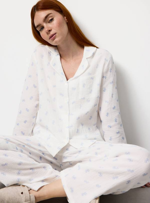 White Croissant Print Double Cloth Traditional Pyjamas L | Tu Clothing