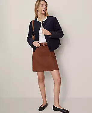 Weekend Collection Faux Suede Belted A-Line Skirt | Ann Taylor
