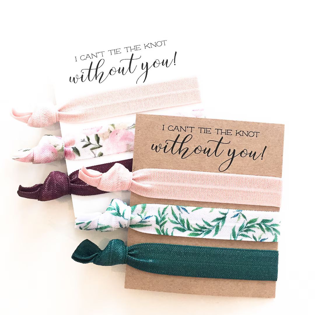 You Design Hair Tie Bridesmaid Gifts, Blush Pink, Emerald Sage Green Floral Hair Ties, Bridesmaid... | Etsy (US)
