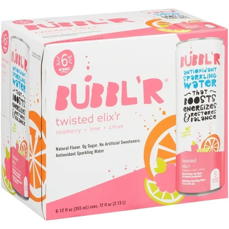 BUBBL'R Antioxidant Sparkling Water, Twisted Elix'r, 12 fl oz, 6 Pack Cans | Walmart (US)