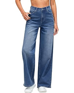 GRAPENT Jeans de pierna ancha para mujer, de cintura alta, elásticos, de los años 90, pantalone... | Amazon (US)
