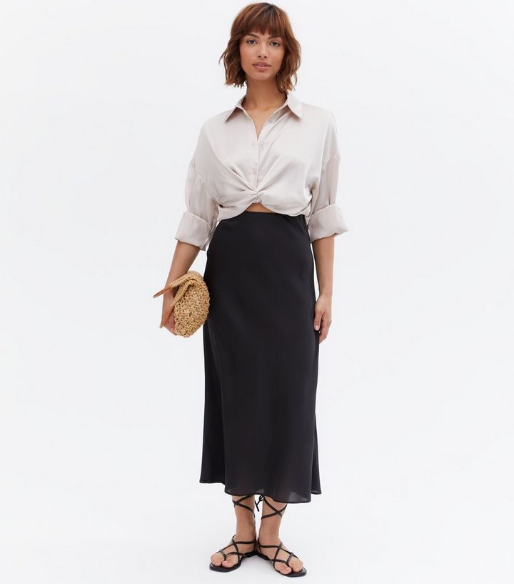 Black Satin Bias Cut Midi Skirt
						
						Add to Saved Items
						Remove from Saved Items | New Look (UK)