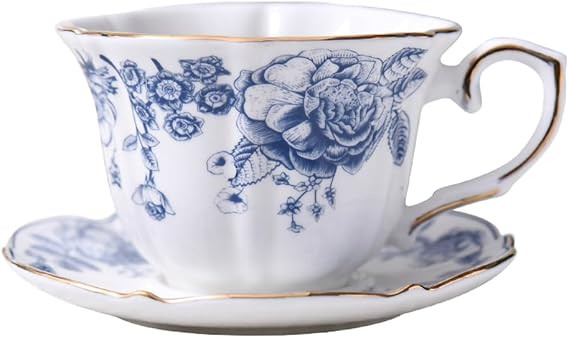 WAIT FLY Vintage Blue and White Ceramic Coffee Mug Set with Saucer, Espresso Cup, Tea Cup, Breakf... | Amazon (US)