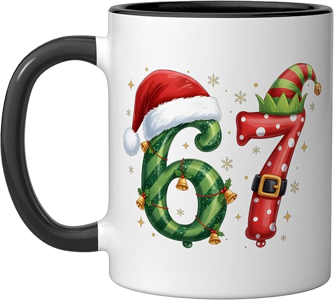Six Seven 67 Meme Funny Christmas Santa Gen Alpha Teen Gift Ceramic Mug, Black/White | Amazon (US)