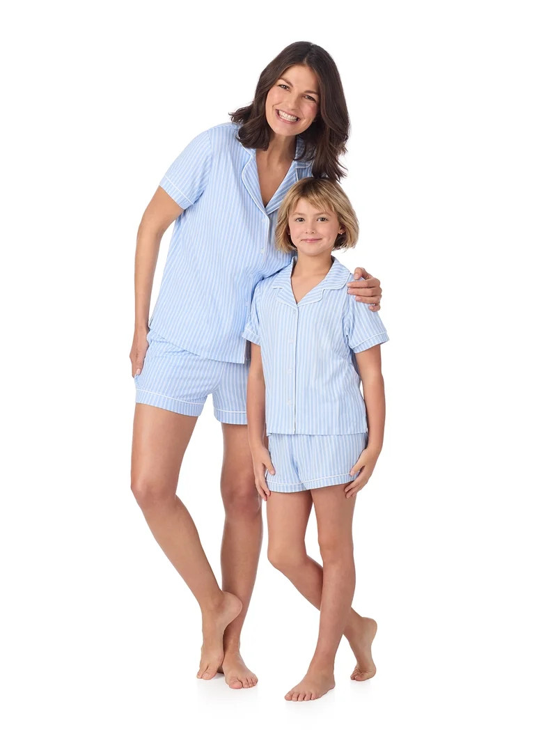 Joyspun Girls Mommy and Me Notch Collar Top and Shorts Family Matching Pajama Set, Sizes XS-XXL -... | Walmart (US)
