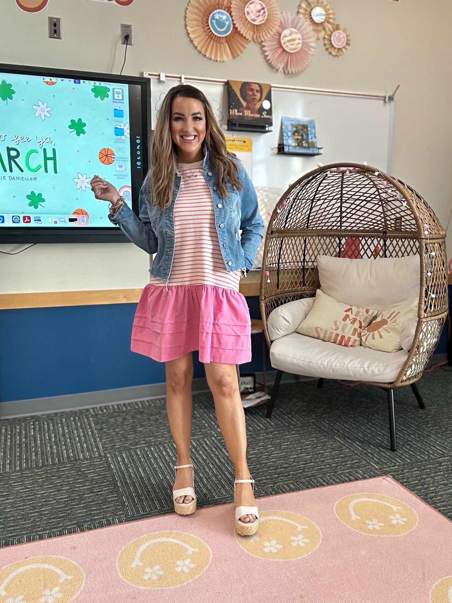 Teachers, it’s time to break out your jean jackets! Today I dressed like it was spring with this tank dress (even though a blizzard threatening to dump up to 10 inches is looming). It has stripes, pockets, and ruffles. 10/10 🎀💕🤌🏼

Teacher outfit, workwear, pink dress, jean jacket, spring outfit 

#LTKFindsUnder50 #LTKSpringSale #LTKWorkwear