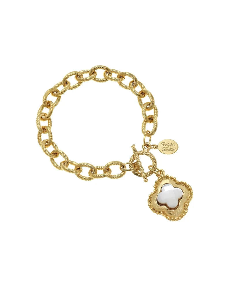 Gold Clover Mother of Pearl Toggle Necklace | The Horseshoe Crab