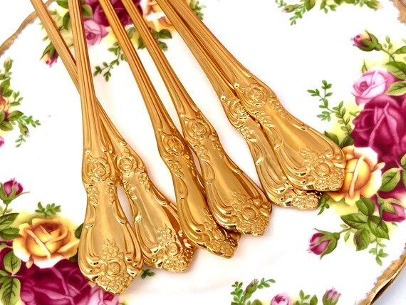 6pcs Gold Flatware Pierced Rose Parfait Ice Teaspoons Iced Tea | Etsy | Etsy (US)