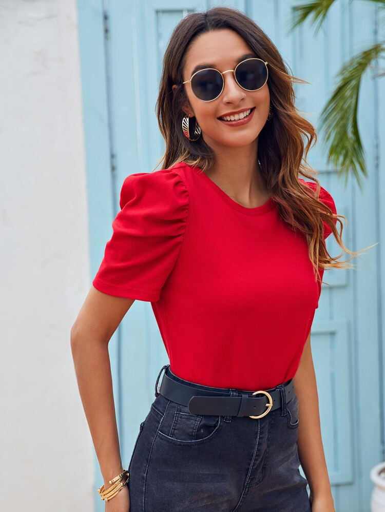 New
     
      SHEIN Puff Sleeve Solid Tee | SHEIN