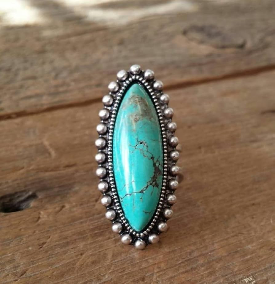 Retre 925 Sterling Silver Turquoise Open Ring Marquise Cut Natural Stone Adjustable Rings Victori... | Amazon (US)