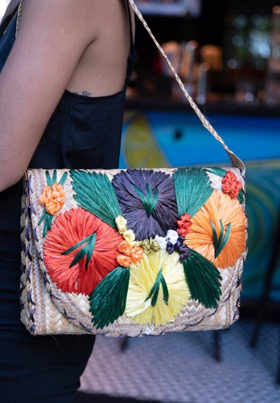 1980s Straw Bag Woven Vintage Floral | Etsy | Etsy (US)