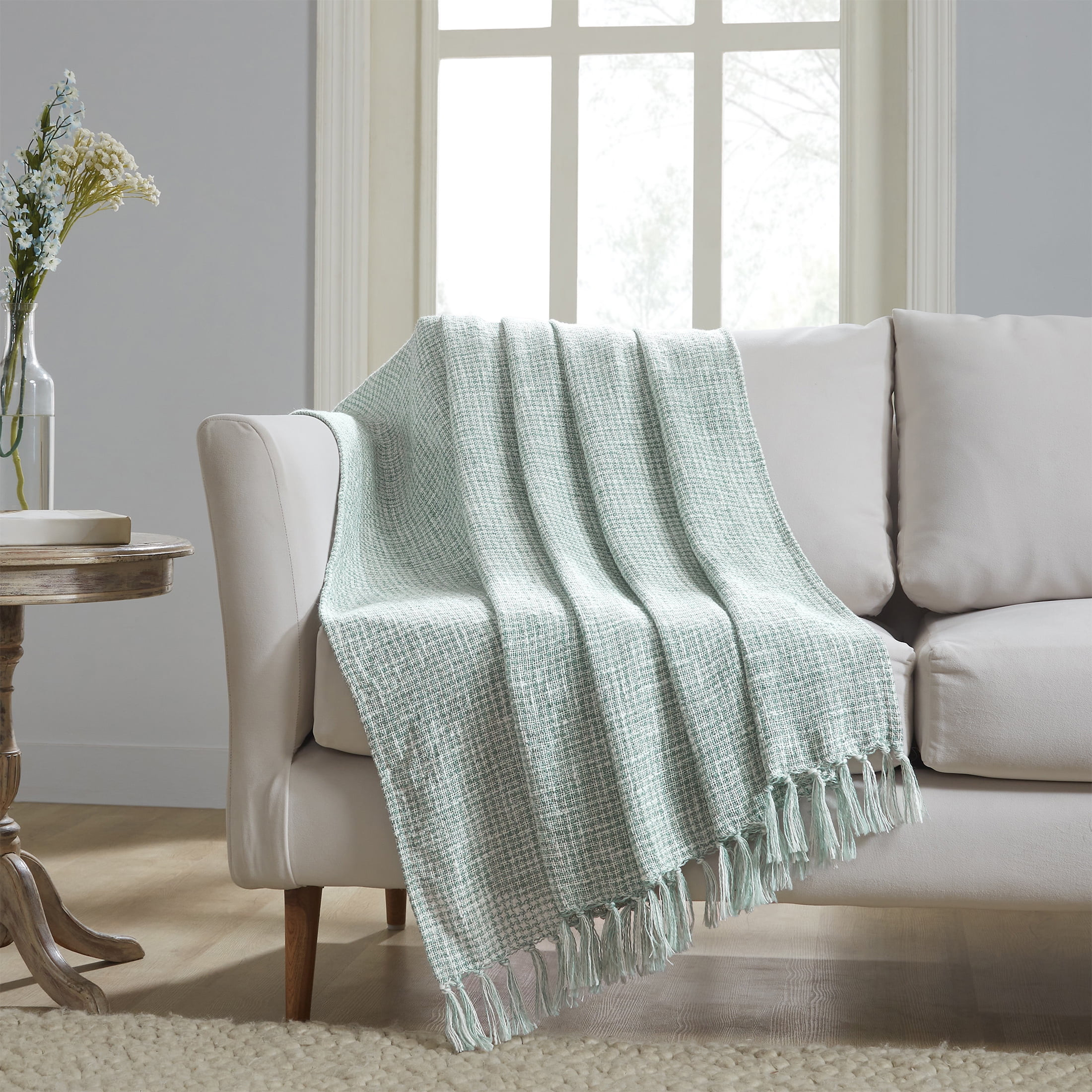 My Texas House Casey Dusty Green Marled Tassel Cotton Polyester Throw, 50" x 70" | Walmart (US)