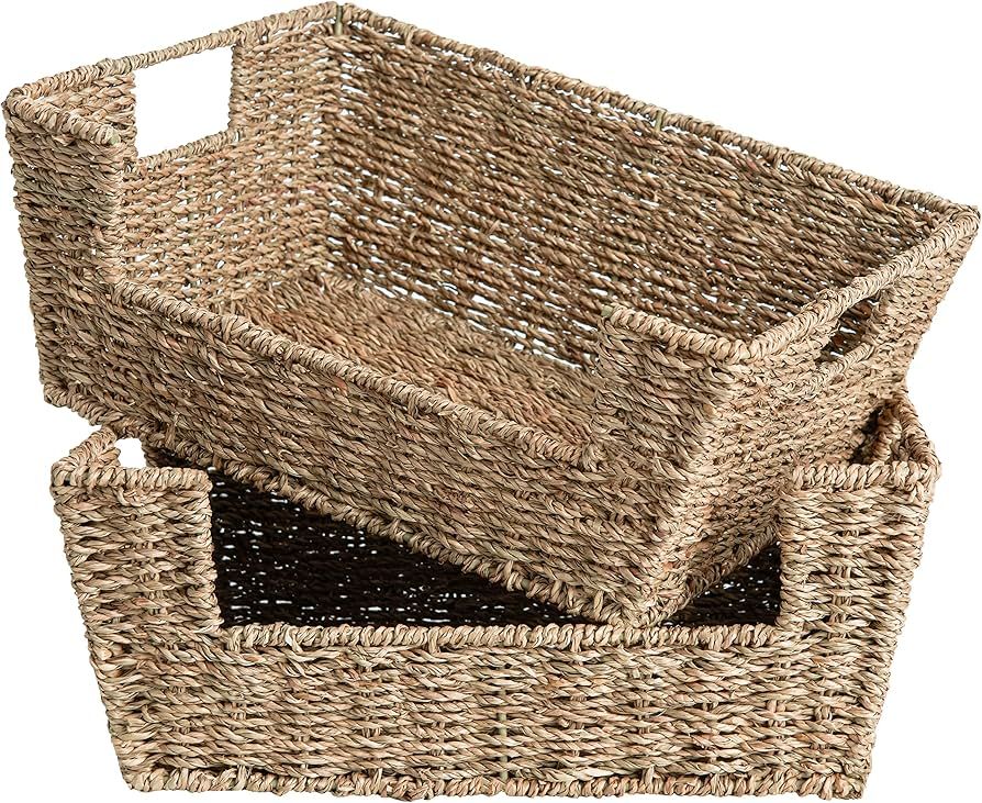 StorageWorks Seagrass Storage Baskets, Hand-Woven Open-Front Bins with Handles, 2 Pack | Amazon (US)